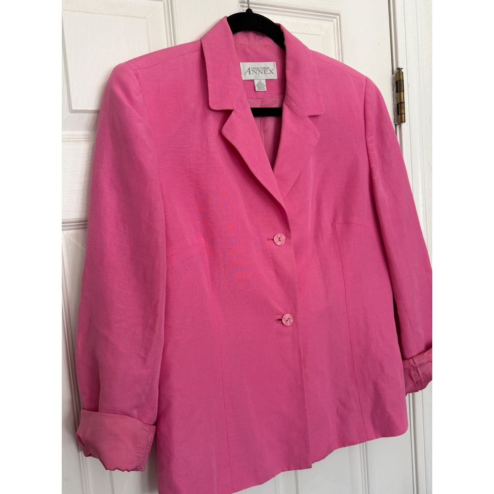 VTG Casual Corner Annex Vintage 80s Pink Linen Rayon Blazer Barbiecore Size 12